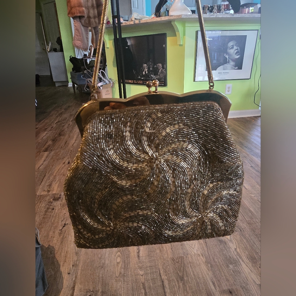 Mid-Century Vintage Gold Beaded Evening Bag - Picture 6 of 6